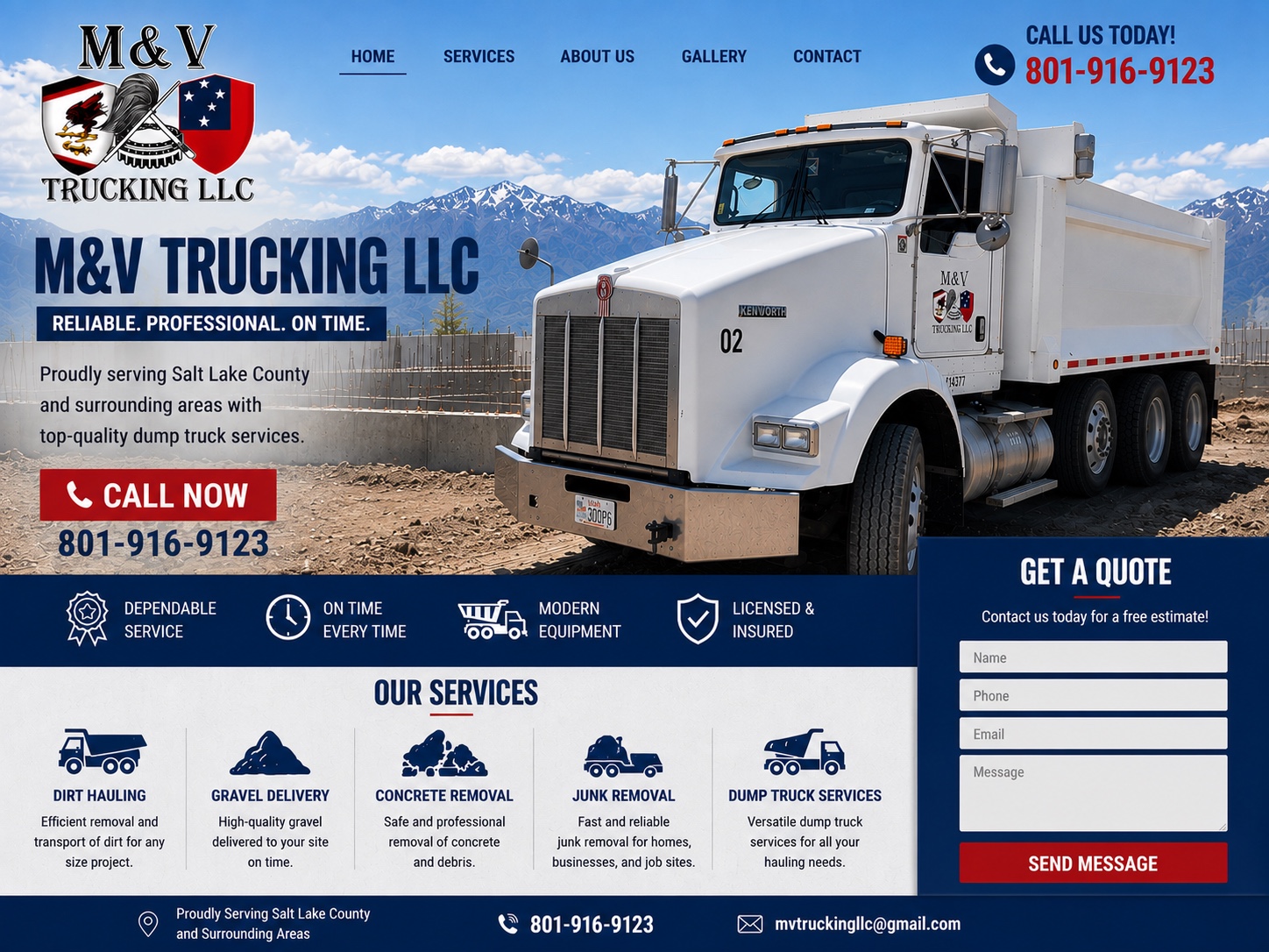 M&V Trucking LLC dump truck website design